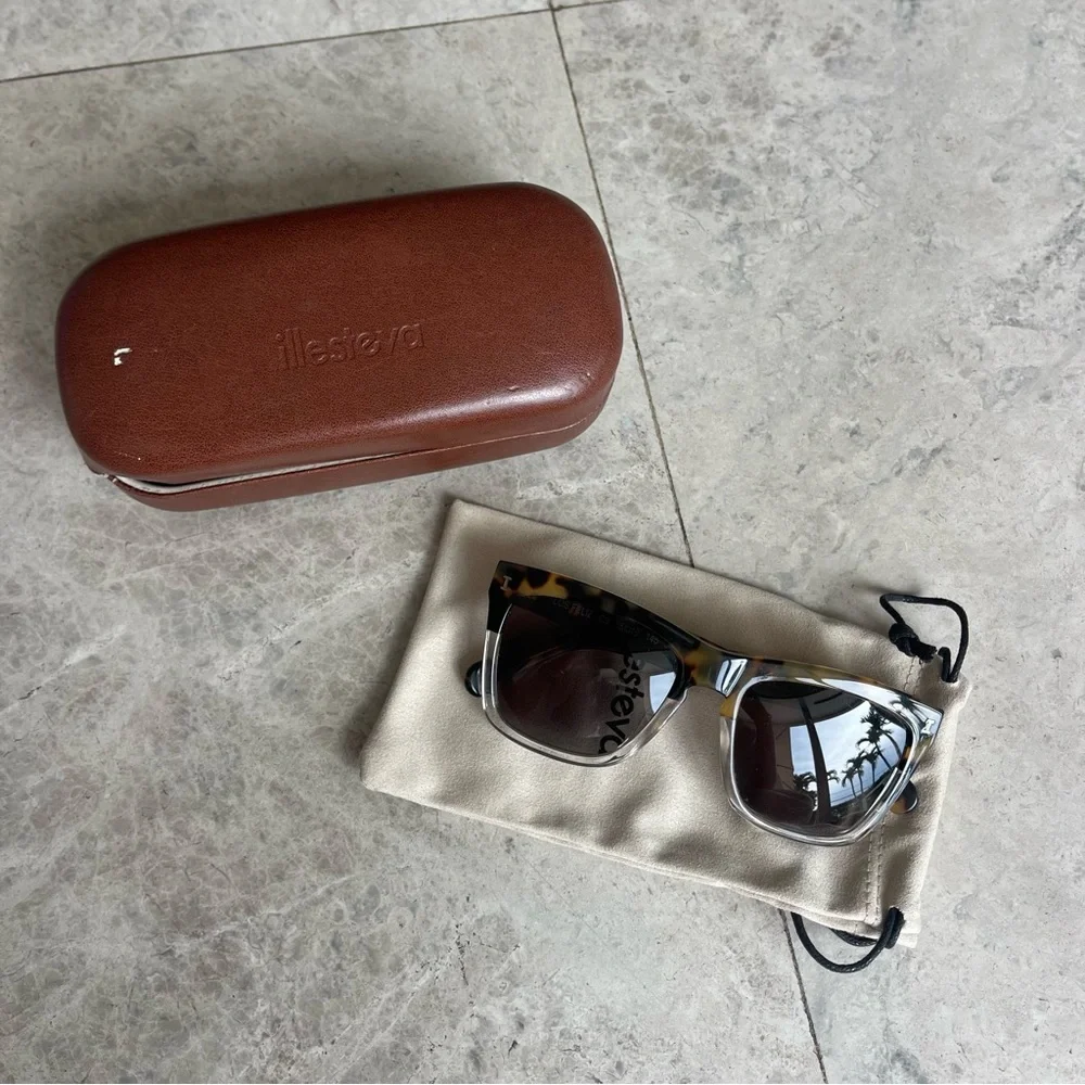 Illesteva Tortoiseshell and Clear Frame Sunglasses with Brown Lenses